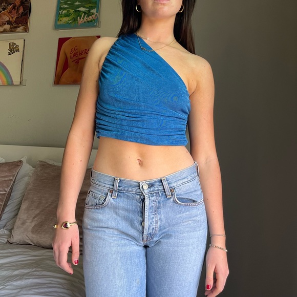 Blue one shoulder top - Picture 2 of 3